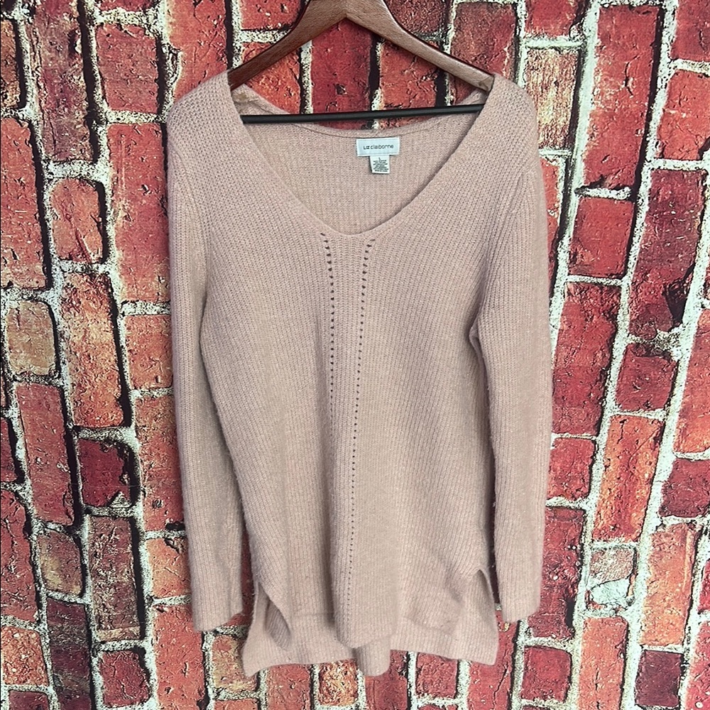Liz Clairborne light pink  V-Neck Sweater Knit Relaxed Fit. & neck warmer size L